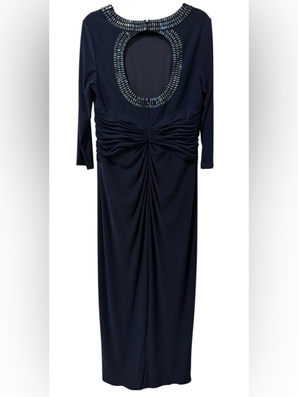 Adrianna Papell Navy Beaded Embellished Neck Gown Twist Waist Keyhole Back 14 - Picture 14 of 16